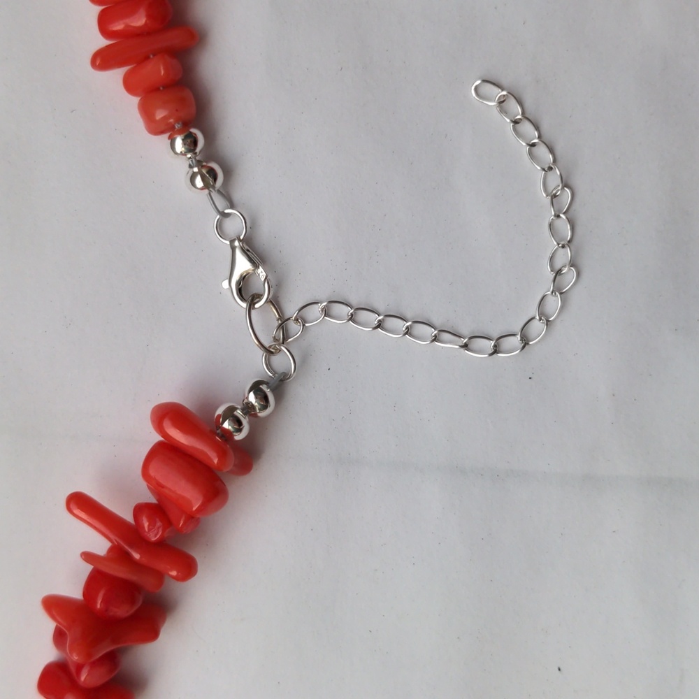 New Red Coral necklace. Sterling Silver 19"+ 3" long. Genuine gem. Colorful - Picture 4 of 5
